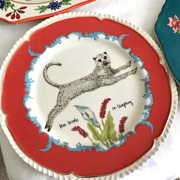 Anthropologie Lou Rota Handpainted Glazed Decaled Set of Four Plates New In Box - Picture 10 of 11